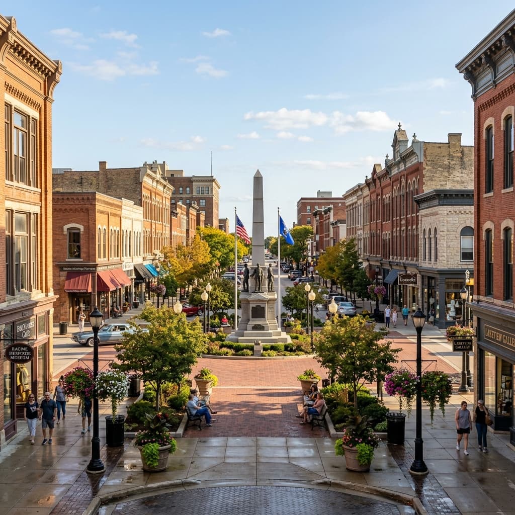 Downtown Racine, Wisconsin’s historic Monument Square
