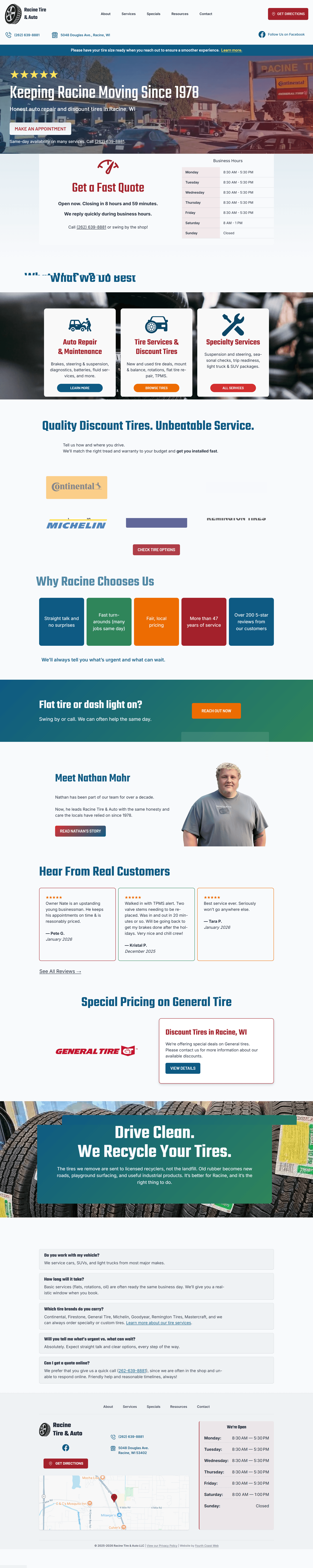 Racine Tire & Auto redesigned website