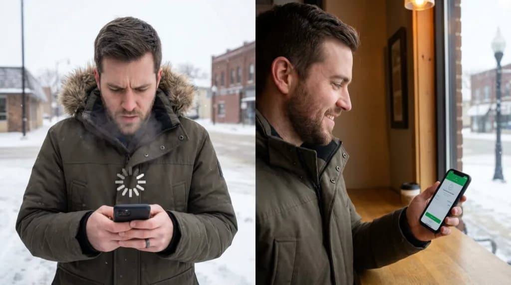 Wisconsin man uses Fourth Coast Web services successfully indoors after slow outdoor loading.